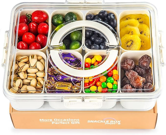 Snack Box Container,Divided Serving Tray with Lid and Handle, Snackle box Charcuterie for Portable Snack Platters - Clear Organizer for Candy,Fruits,Nuts,Snacks-for Party,Entertaining,Picnic