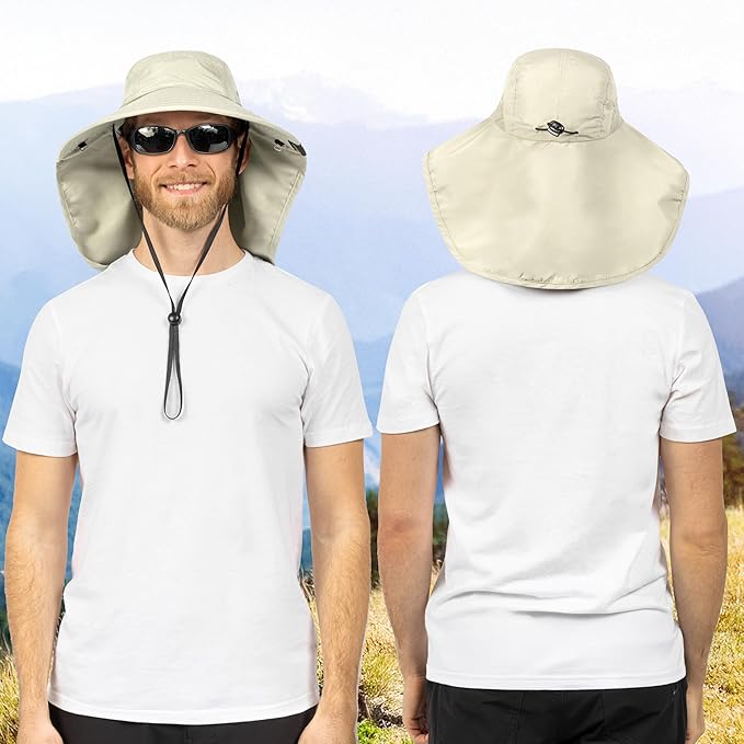 SUN CUBE Wide Brim Sun Hat with Neck Flap, UPF50+ Hiking Safari Fishing Hat for Men Women, Sun Protection Beach Hat