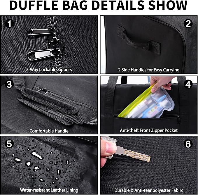 Urbanstand 52 Inch Large Duffle Bag for Travel Camping Sport Equipment Storage Bag with 2-way Lockable Zippers (Black)