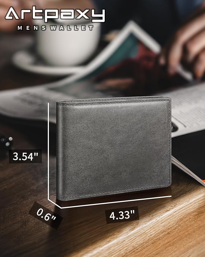 Artpaxy Mens Wallet Bifold Genuine Leather RFID Blocking Wallet for Men with 2 ID Windows 12 Card Holders 2 cash pockets 1 Gift Box
