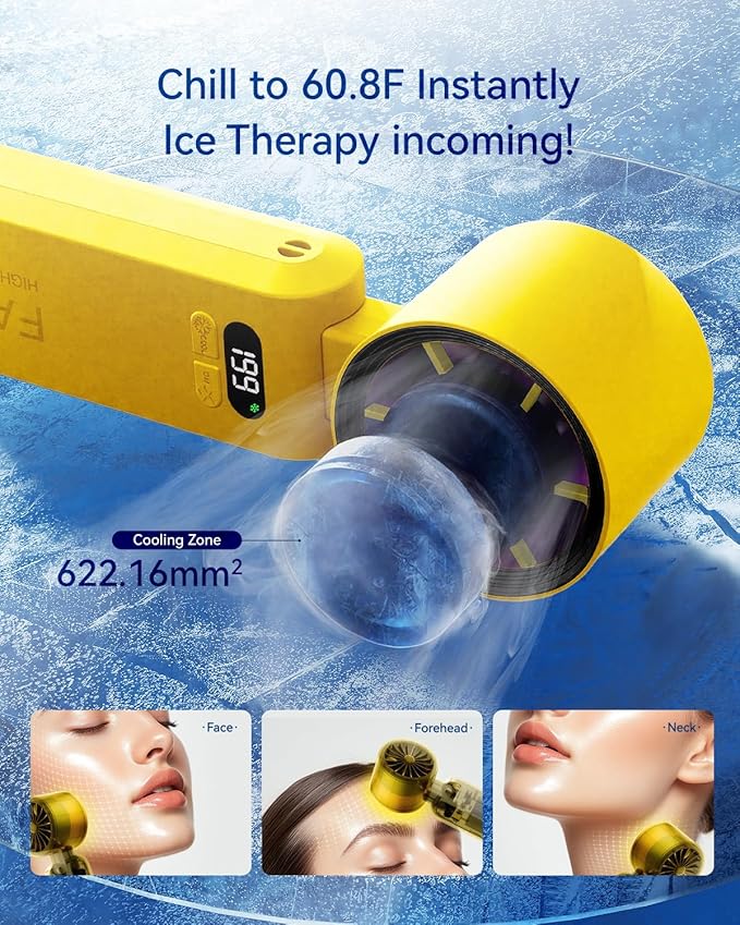 Kimguard Handheld Portable Turbo Fan with Ice Cooler, Speed (1-199) 5500mAh Rechargeable Personal Fan,[20H Cooling Time] [20000 RPM] Small Pocket Fans for Travel/Outdoor/Office, Yellow