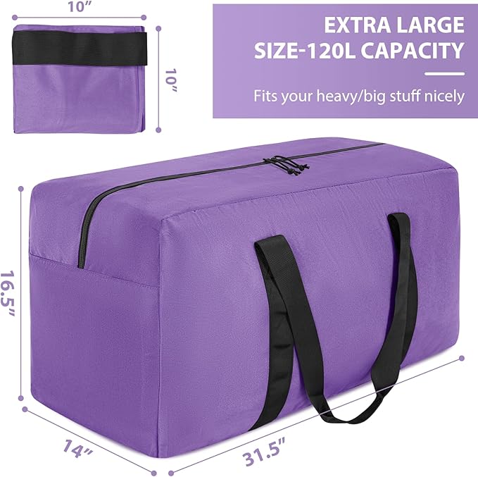 Extra Large Travel Duffle Bag, 120L Gear Bag for Men and Women, Storage Bag Ideal for Overnight Camping and Weekend Getaways