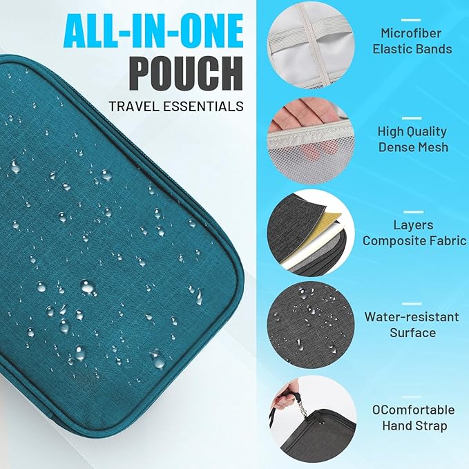 Travel Cable Organizer Bag, Electronics Organizer Tech Pouch with Double Layers for Cords, Chargers, Phone, Earphones, USBs, SD Cards - Travel Essentials Portable Waterproof Tech Pouch