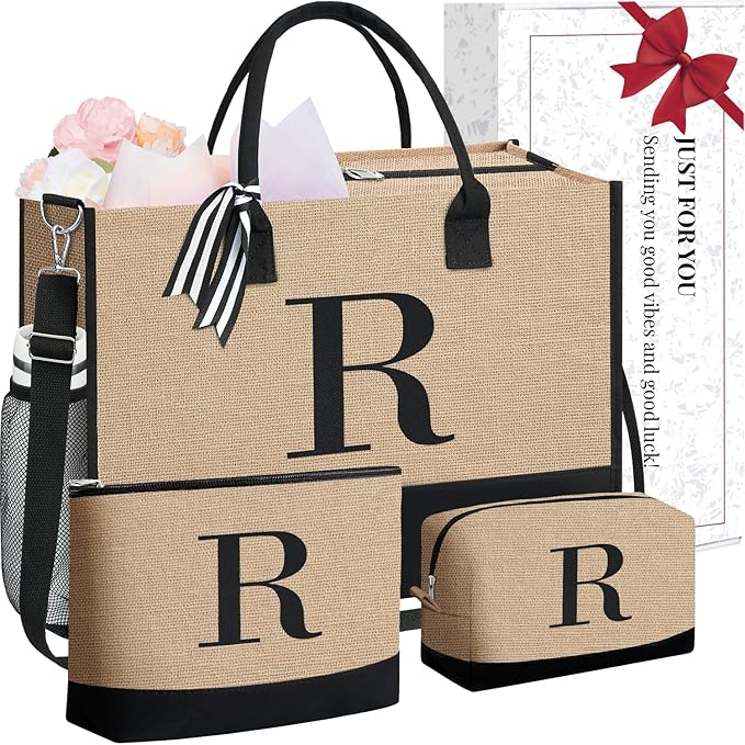 BAGAIL Initial Tote Bag, Personalized Birthday Gifts for Women, Teacher, Friends, Mom, Wedding, Monogrammed Beach Bag