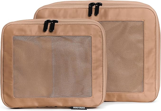Aerotrunk Compression Packing Cubes for Travel - Luggage Organizer Bags - Double Zipper Packing Cubes for Suitcases (2-Pack, Mocha)