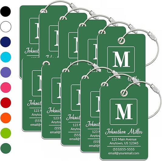 Personalized Luggage Tag | 10 Pack | Custom Luggage Tags for Suitcases | Kids Backpack Tag | 10 Color Options & Choose Font, Font Color