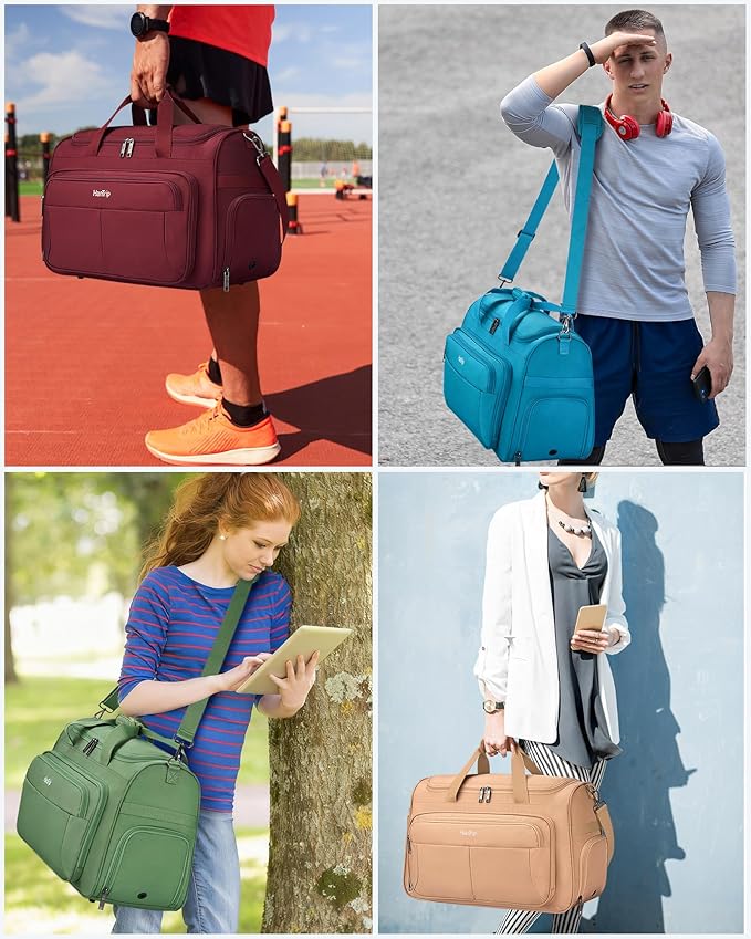 HanTrip Carry on Duffel Bag Foldable Duffle Bags for Travel, Large Personal Item Bags for Airplanes, Weekender Overnight Mens Travel Tote Bag for Women Softside Carry on Luggage (Purple)