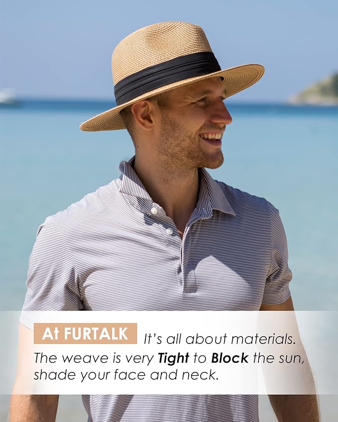 FURTALK Womens Mens Wide Brim Straw Panama Hat Fedora Summer Beach Sun Hats UPF Straw Hat for Women