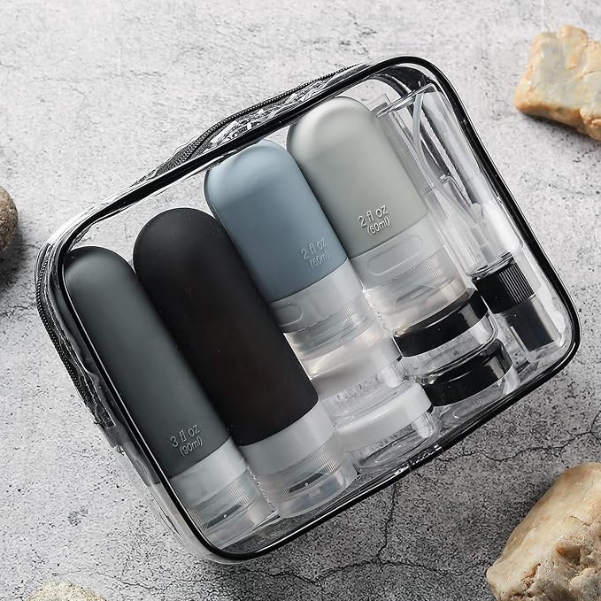 16 Pack Travel Bottles Set - TSA Approved Leak Proof Silicone Squeezable Containers for Toiletries, Conditioner, Shampoo, Lotion & Body Wash Accessories (Black)