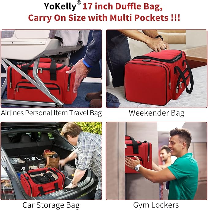 Small Duffel Bag 17 inch Carry On Weekender Bag for Travel Gym Sport (17x10x9 in) - Red