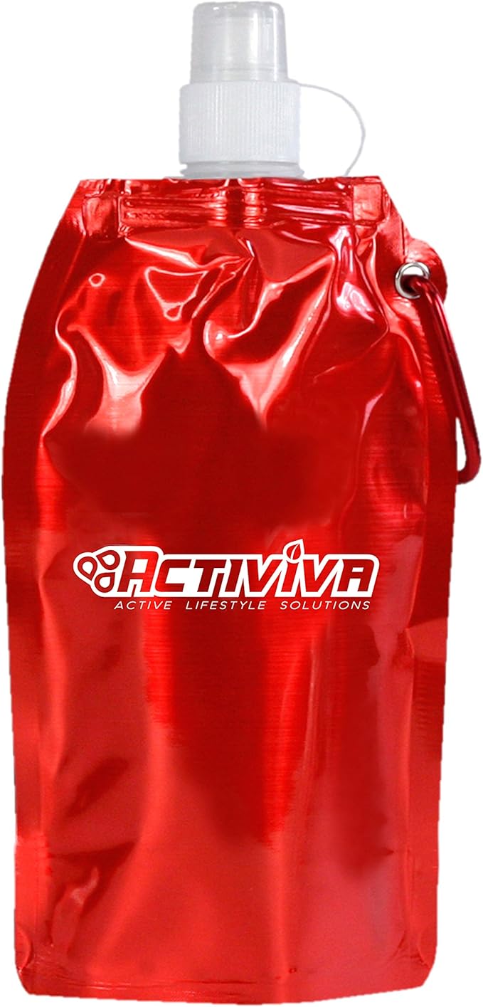 USA Merchant | Collapsible Reusable Water Bottle with Carabiner Clip Light Weight Leak Proof Foldable Drinking Water Bottle Non Toxic BPA Free - 16.9 oz 4 Pack (Pink, Purple, Red, Clear)