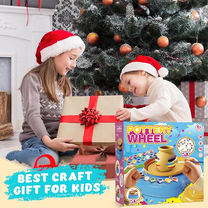 TingingYuli Pottery Wheel for Kids,Complete Pottery Kit and Tools for Beginners,Arts and Crafts Toys for Kids Ages 8-12,Art Supplies Birthday Gifts for Boy Girl Age 6 7 8 9 10 11 12 (Yellow/Cyan)