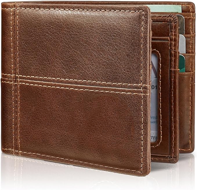 Artpaxy Mens Wallet Bifold Genuine Leather RFID Blocking Wallet for Men with 1 ID Window 13 Card Holders 2 cash pockets 1 Gift Box