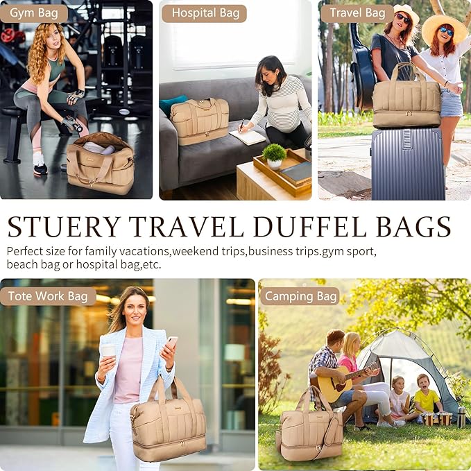 Weekender Bag, Large Travel Duffel Bag for Women, Carry on Overnight Bag with Shoe Compartment and Toiletry Bags