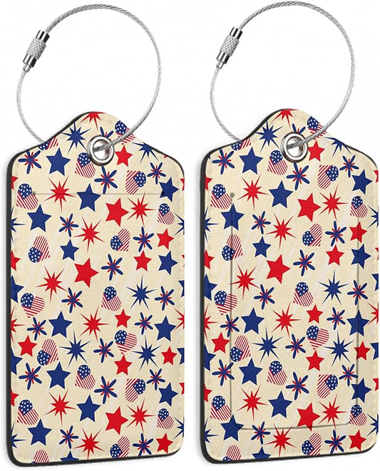Luggage Tags for Suitcase,2 Pack American Stars Flag Luggage Tag PU Leather Privacy Cover ID Label with Stainless Steel Loop for Women Men Teens Travel