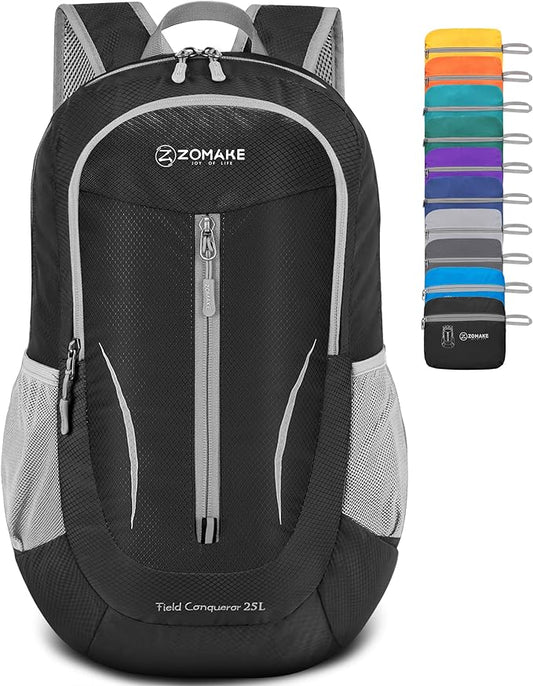 ZOMAKE Ultra Lightweight Packable Backpack 25L, Foldable Hiking Backpacks Water Resistant Small Folding Daypack for Travel(Black)