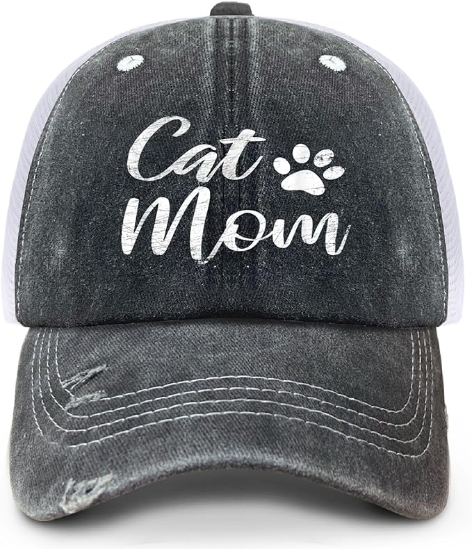Cat Mom Proud, Cat Lover Mom Ripped Hole Paw Design hat Outdoor Cap for Grandpa