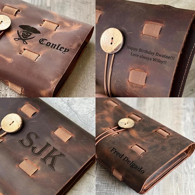 HARDISTON Custom Genuine Leather Electronic Cable Organizer Bag Handmade Travel Cord Organizer Roll Case for Hard Drives, Cables, Charger, Phone, USB, SD Card (Large - Brown)