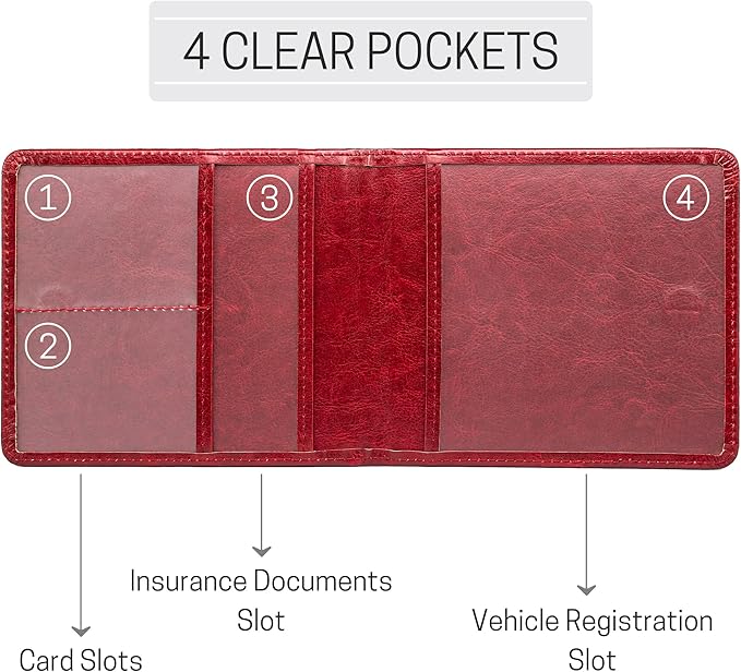 CANOPUS Car Registration and Insurance Holder, PU Leather Card Holder, Vehicle Glove Box Organizer for Auto, SUV, Truck and Motorcycle, Red