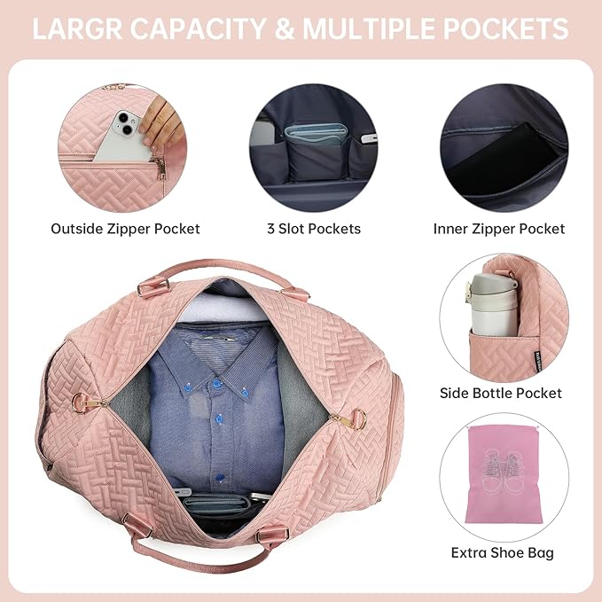 Duffle Bag for Travel, Weekender Bag with Shoe Compartment, Carry On Overnight Bag for Women with Toiletry Bag, Gym Bag with Wet Pocket, Hospital Bags for Labor and Delivery Beige