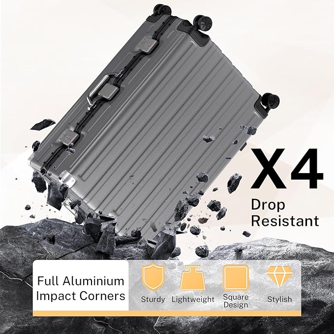 Krute Luggage 28 Inch Aluminum Frame Luggages TSA Lock No Zipper Checked Suitcase with Spinner Wheels PC+ABS Hardshell Lightweight Large Suitcases