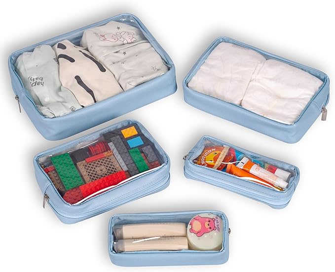 TSA Approved 5-Piece Diaper Bag Organizer Pouch Set Clear Waterproof TPU Kids Toiletry Storage Set Travel Packing Clutch Cube Bags for Baby Nursing