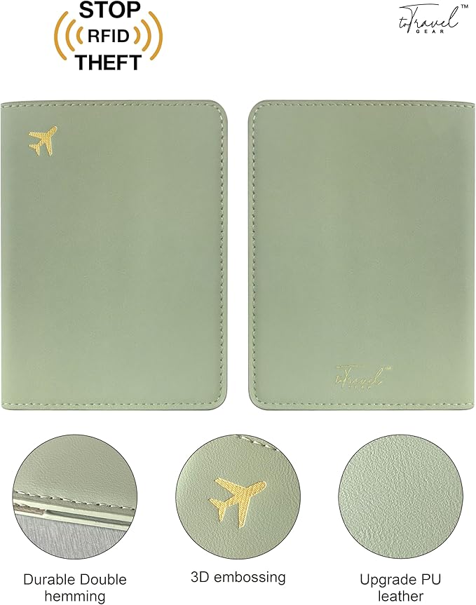 PU Leather Passport Holder Covers Case, Waterproof Rfid Blocking Travel Wallet Passport Holder(Sage Green)
