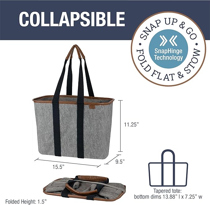 CleverMade EcoBasket Reusable Grocery Tote - Collapsible Storage Shopping Organizer - Heavy Duty Utility Bag Home