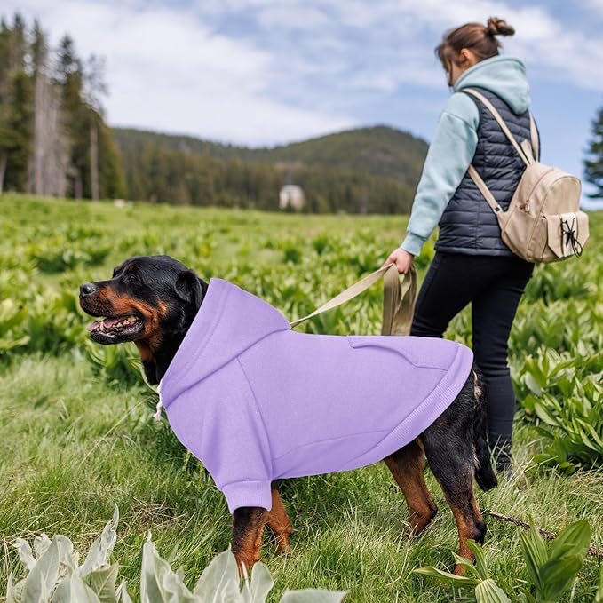 5XL Dog Sweaters for Large Dogs,Extra-Large Dog Hoodie,Cozy Fleece Interior Sweatshirt with Hood & Pocket,Leash Hole,Pet Clothes Sweater Hoodie for Large Dogs,Light Purple&5XL
