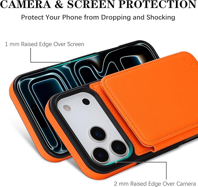 GUERNICA for iPhone 17 Pro Max (6.9") Case Wallet with Card Holder, RFID Blocking Leather Protection, Shockproof Women Men Phone Case for Apple 17 Pro Max, Orange