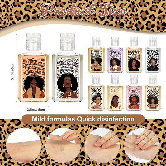 50Pcs Black African Women Mini Hand Sanitizer Bulk African American Christmas Gifts Small Hand Sanitizer for Guest 1fl oz Travel Size Hand Soap Gift for African Black Christmas Party Favor Supplies