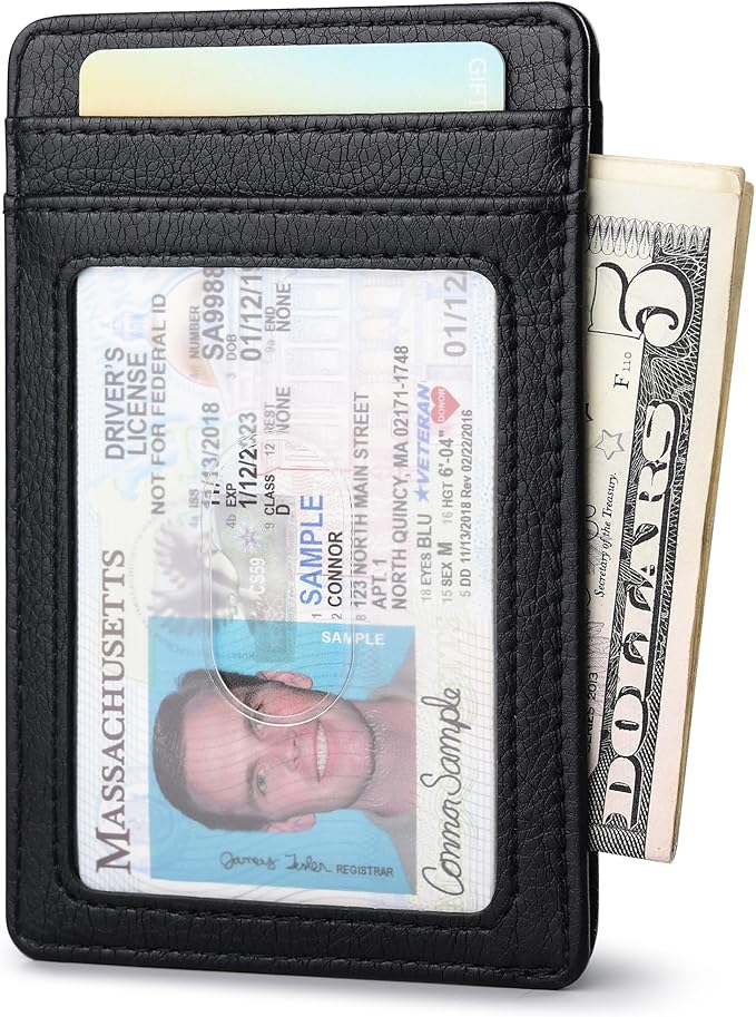 Buffway Mens Slim Wallet, Minimalist Thin Front Pocket Leather Credit Card Holder with RFID Blocking for Work Travel | Minimalist, Thin, Front Pocket, Credit Card Holder, RFID Blocking, for Work Travel
