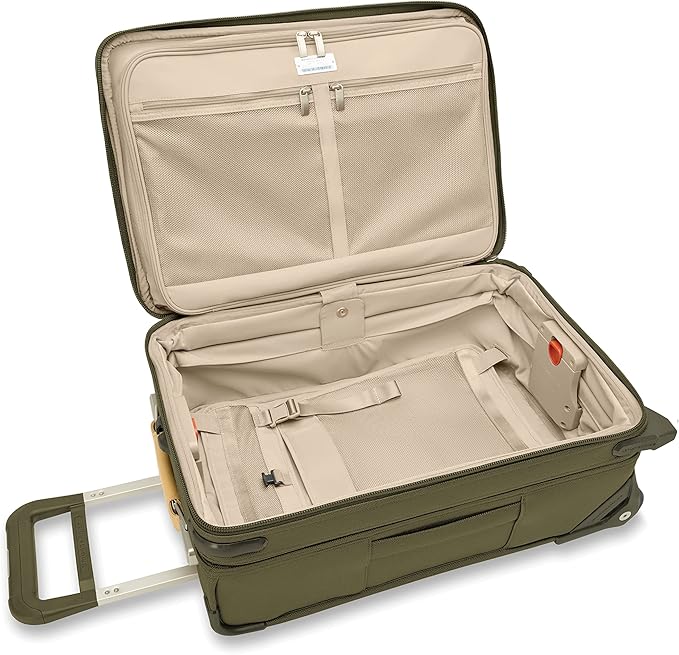 Briggs & Riley Essential 22" 2-Wheel Expandable Carry On - Luggage for Travel, Suitcases with Wheels, Softside Rolling Bag for Men & Women, Self-Repairing Zipper - Baseline Collection, Olive