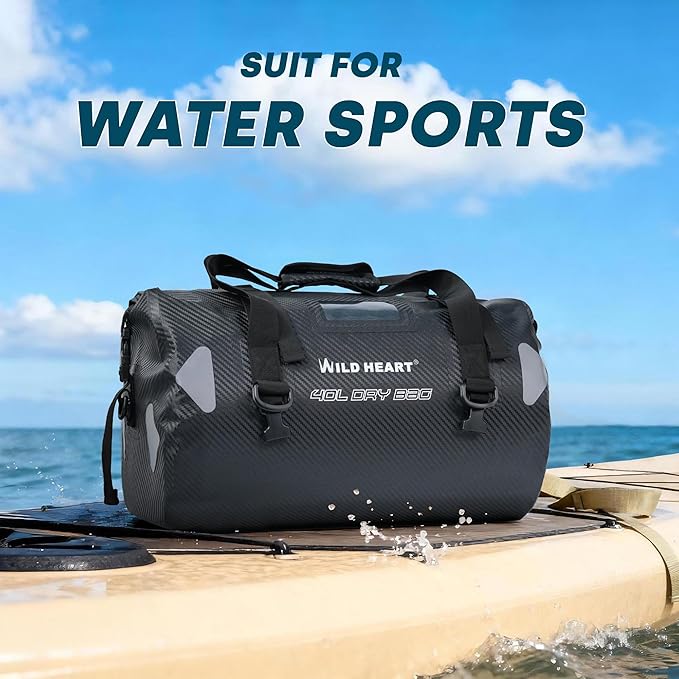 WILD HEART Waterproof Motorcycle Duffel Bag PVC500D Double-bottom With Rope Straps and Inner Pocket 40L 66L 100L for Kayaking, Camping, Boating,Motorcycle