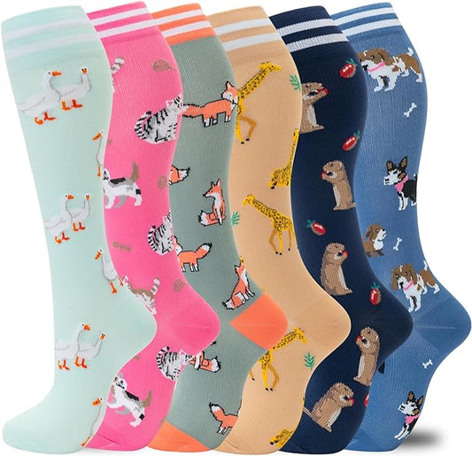 fenglaoda Compression Socks for Women Men Support Circulation 6 Pairs Socks For Nurse, Travel, Flight