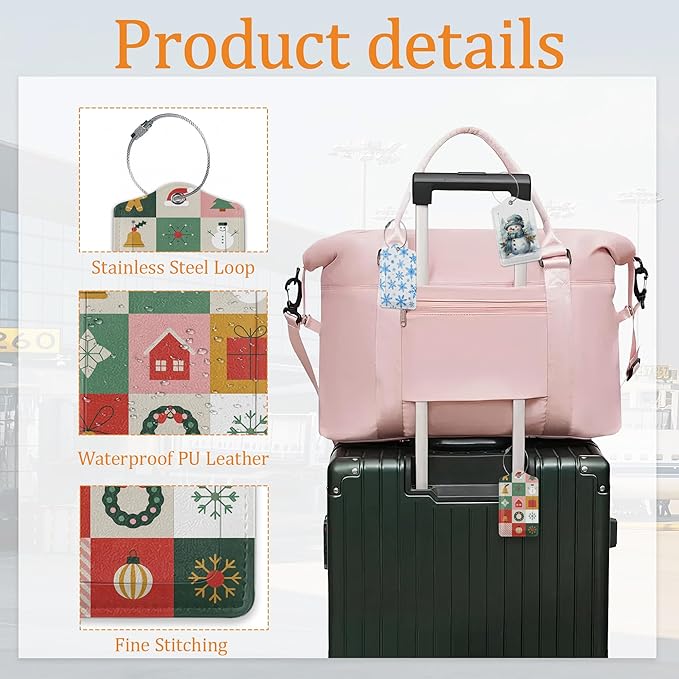 Snowman Snowflake Luggage Tags for Suitcase 3 Pack, Privacy Cover ID Label with Stainless Steel Loop and Address Card for Travel Bag Suitcase