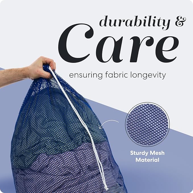 Handy Laundry Mesh XL Laundry Bags - Pack of 2 - Durable, Machine Washable with Secure Drawstring Closure - Perfect for College Dorms, Laundromats, Apartments (Blue, Large 24" x 36", 2-Pack)