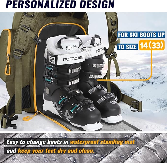 Ski Boot Bag, 65L Durable Travel Backpack, 1680D Nylon Waterproof Snowboard Boot Bag, Skiing and Snowboarding Travel Luggage for Helmet, Goggles, Gloves, Outerwear & Accessories