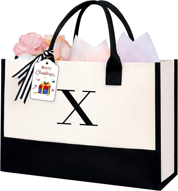 BAGAIL Initial Tote Bag, Personalized Birthday Gifts for Women, Teacher, Friends, Mom, Wedding, Monogrammed Beach Bag