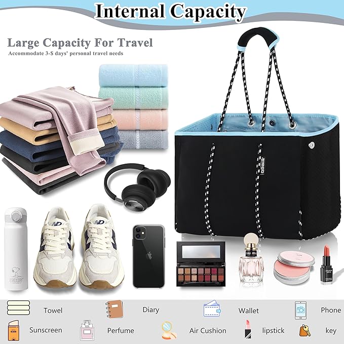 QOGiR Neoprene Multipurpose Beach Bag Tote with Inner Zipper Pocket … … … …