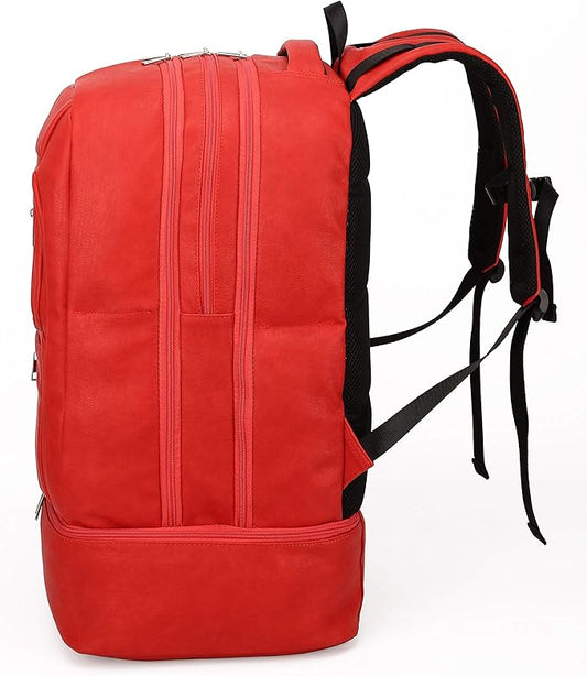 Sole Premise Leather Bag for Multi-functional Travel Carry-on with Shoe, Laptop and Clothes Compartments for Men & Women (Red)