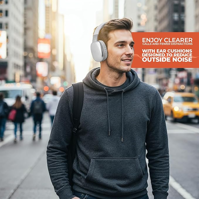 iJoy Ultra Wireless Over-Ear Bluetooth Headphones with Mic, Up to 10 Hours Playtime, Bluetooth Headset 33Ft Range with Backup AUX Cable & SD Slot, Wireless Headphones for Gaming, Work & Gym (Silver)