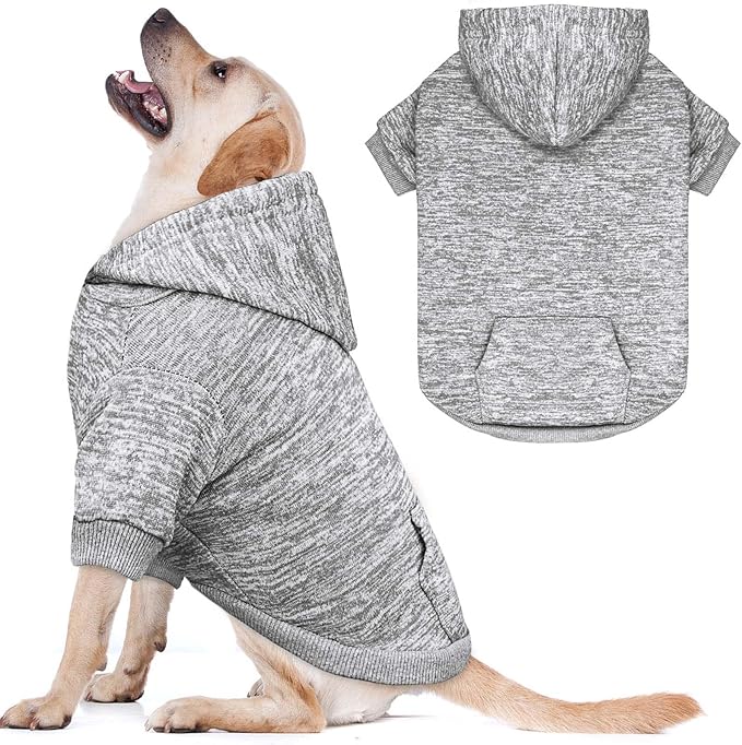 Dog Sweaters for Large Dogs,Dog Hoodie Fleece Pet Sweater Soft Clothes Sweatshirt with Pocket Pet Hoodie for Large Dogs(Grey&L)