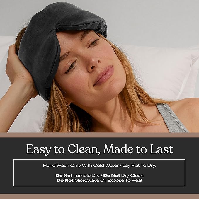 Lunya Weighted Silk Sleep Mask – Mulberry Silk Eye Cover with Cooling Glass Beads, Noise-Reducing Fit, Washable Fabric, and Travel Pouch – Sleeping Mask for Men and Women - Meditative Grey – Large