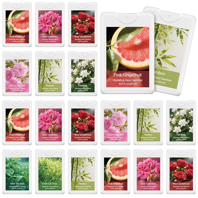24 Pack Power Mist Hydrating Hand Sanitizer Spray Refillable Hand Sanitizer Travel Size with Hydrating Botanical Mist for Spring Office Travel Outdoor Activity Friend Colleagues Family Gifts