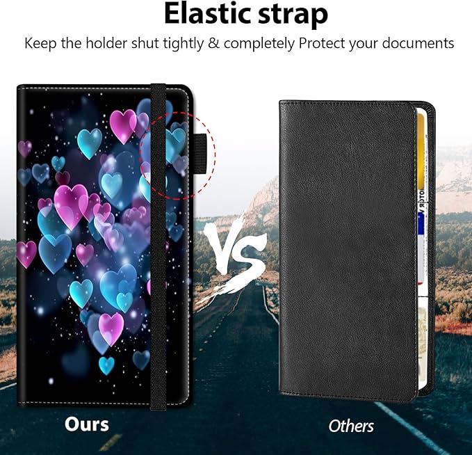 Car Registration and Insurance Holder, Leather Car Glove Box Organizer, Cool Car Accessories for ID, Driver's License Cards & Essential Document,business cards,Men&Women,Color Glitter Love Hearts