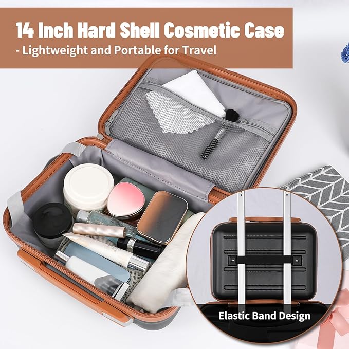 5-Piece Luggage Set, Lightweight ABS+PC Hard Shell Suitcase with YKK Zipper & TSA Lock for Family, Black Brown, 14in/18in/20in/24in/28in