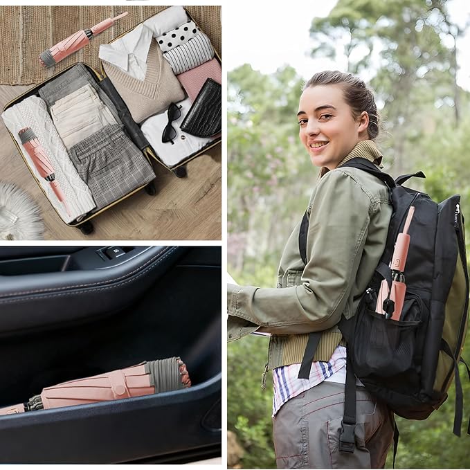 Large Windproof Travel Umbrella, Portable Reverse Folding Car Umbrella, Compact Inverted Design with Waterproof Canopy, Automatic, 10 Durable Ribs, 45.6/13 Inch, Fits Backpack