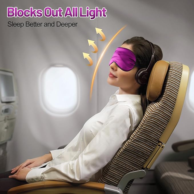 Sleep Mask, Silk Eye Mask for Sleeping with Adjustable Strap, Blindfold Eyeshade for Men & Women, Comfortable & Soft Eye Cover Eyeshade for Night Sleep (Purple)