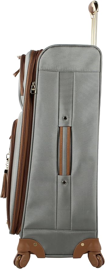 Steve Madden Designer Luggage - Checked Large 28 Inch Softside Suitcase - Expandable for Extra Packing Capacity - Lightweight Bag with Rolling Spinner Wheels (Harlo Gray)
